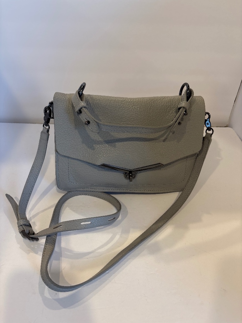 Botkier Valentina  Smoke Grey Pebbled Leather Crossbody Handbag Top Handle